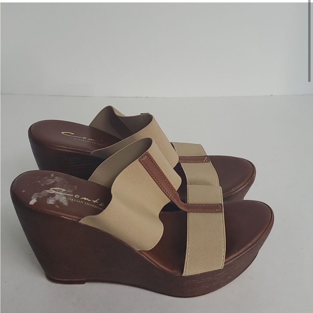 Contesa Italian Shoemakers Women's Size 5.5M Wedge Slide on Sandals Tan